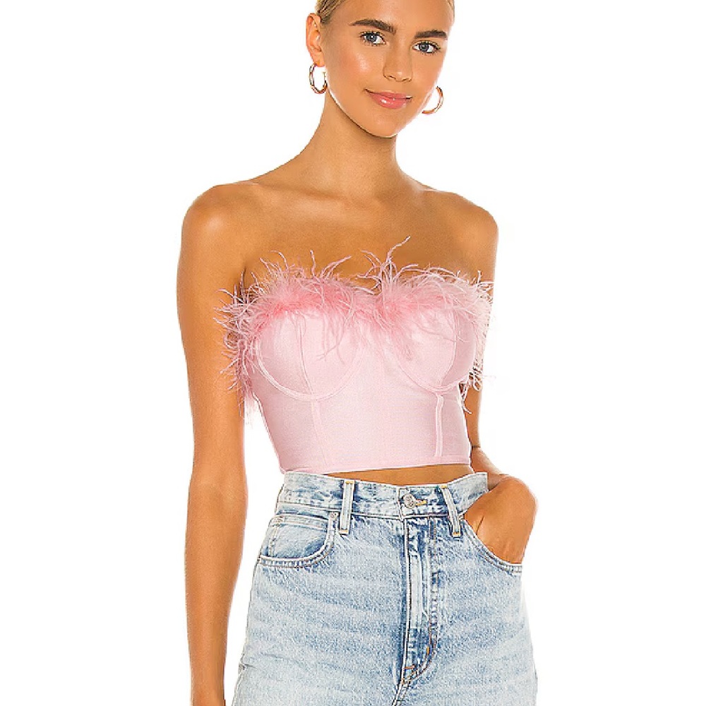 superdown Ramona Bustier Feathered Top in Blush